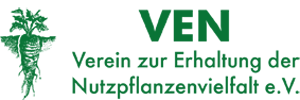 Logo des VEN, die Grafik einer dicken Wurzel mit Blättern und der Schriftzug Verein zur Erhaltung der Nutzpflanzenvielfalt